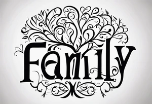 Text "family". Letters formed by roots tattoo idea