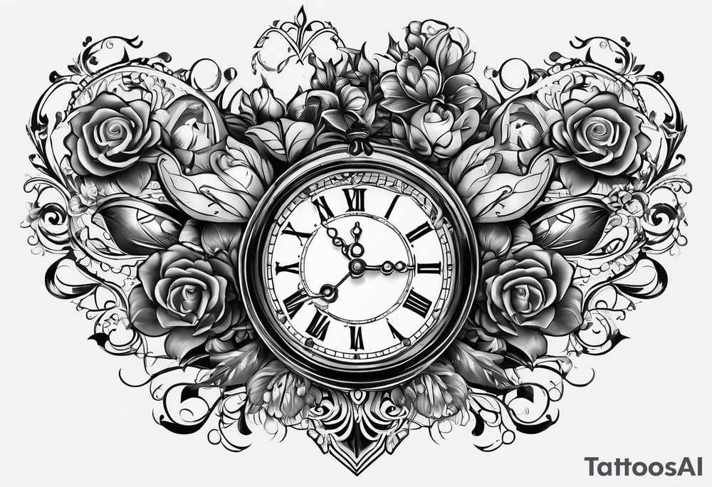 Heart with clock hands on 8 and 5 tattoo idea
