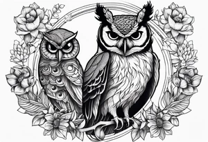 peacock, owl, book, camera , sunflower tattoo idea
