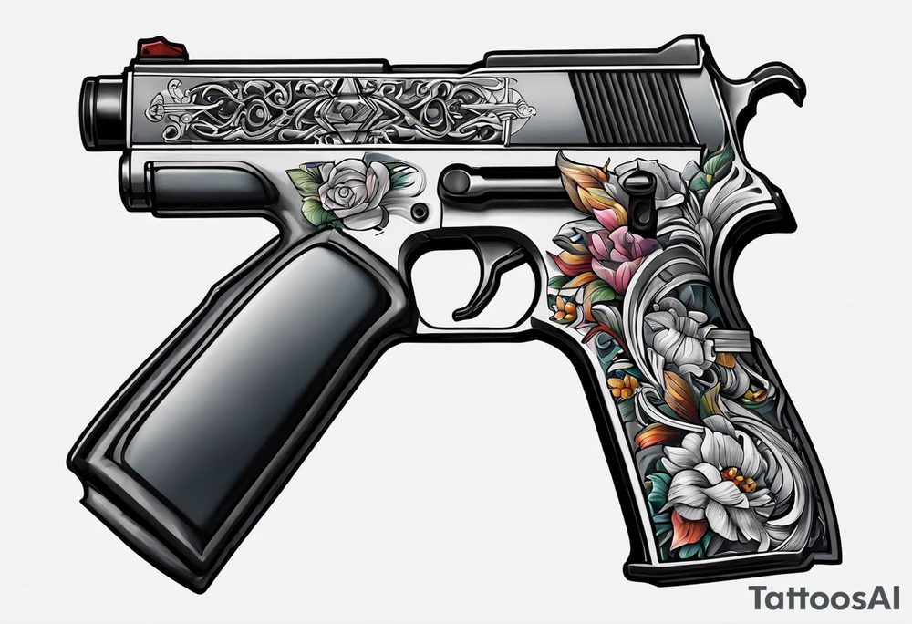 The letters AR with a pistol on each side tattoo idea