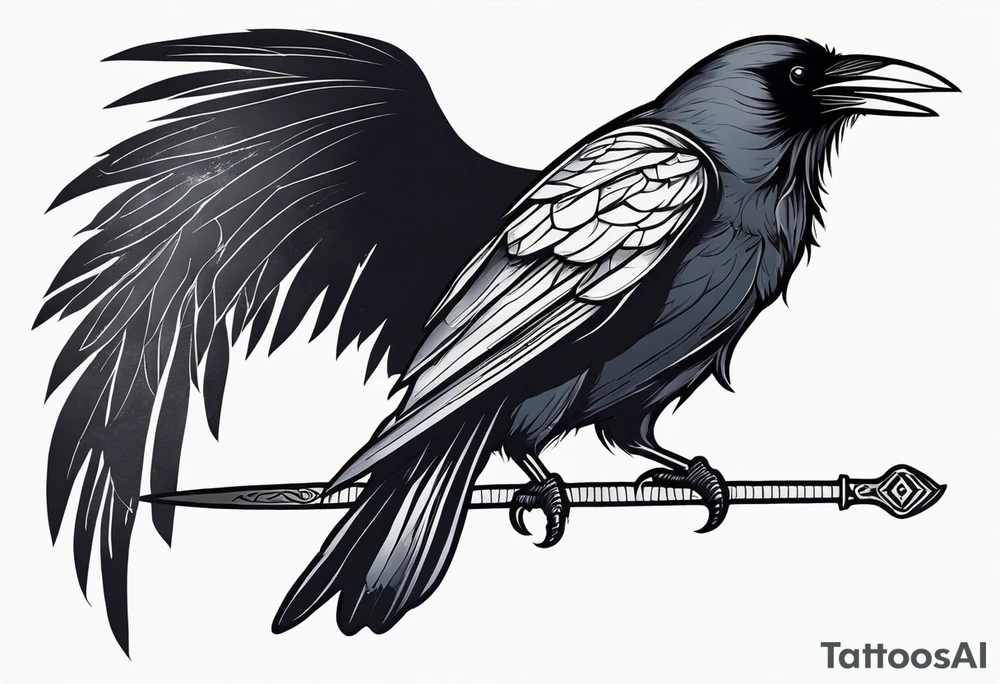 a black raven with a sword in its mouth facing left tattoo idea a black raven with a sword in its mouth facing left tattoo idea