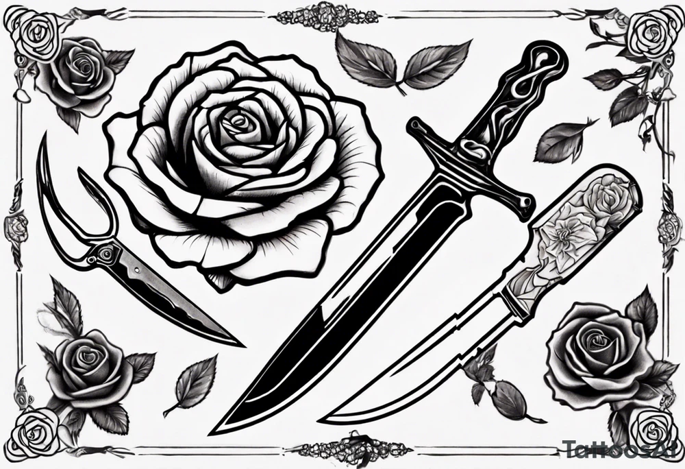 The knife is stuck in a rose tattoo idea