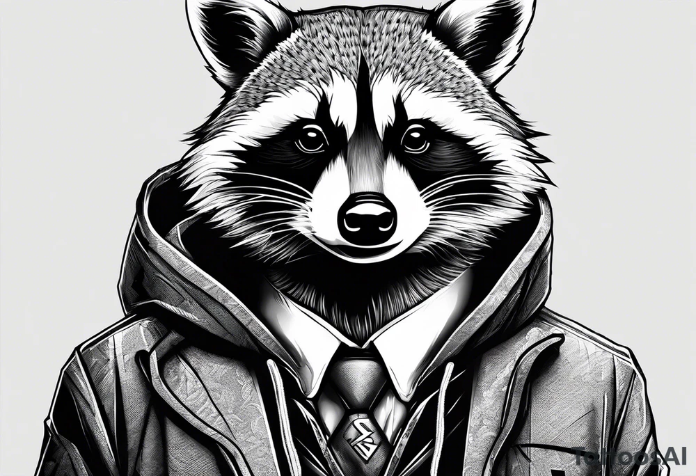 raccoon wearing a Superman hoodie tattoo idea