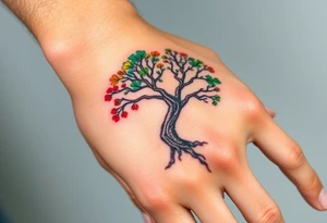 Vibrant tree of life Jamaican and Irish colours tattoo idea