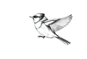 top profile of a tufted titmouse flying with its wings out and forward tattoo idea