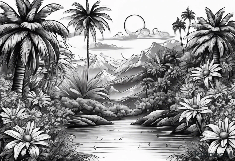 Daisies, palm trees tattoo idea