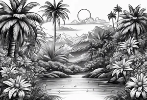 Daisies, palm trees tattoo idea