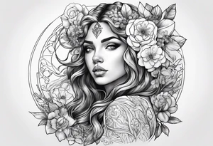 Powerful Aries woman with flowers tattoo idea
