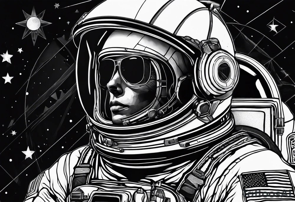 astronaut with a skelletal face tattoo idea