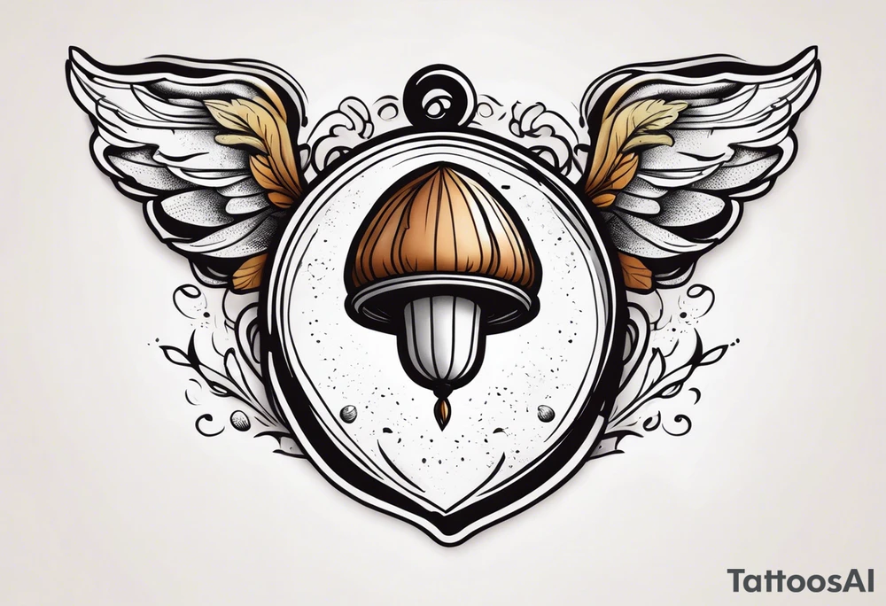 Acorn with angel wings tattoo idea