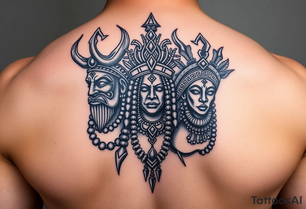 powerful majestic African gods ogun and obatala with goddess oshun tattoo idea