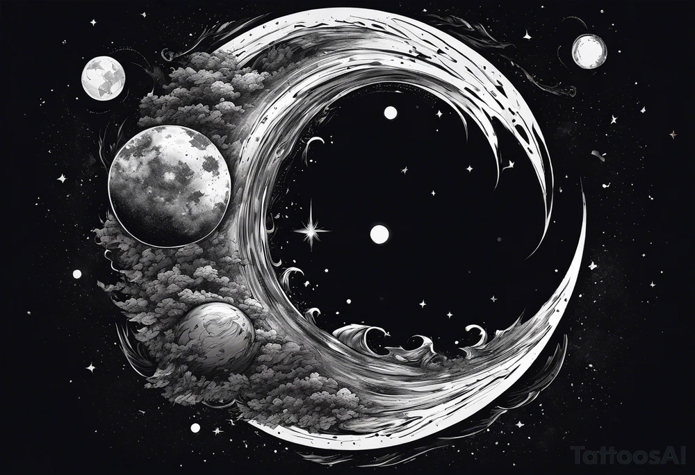 Large black hole swallowing earth. as Earth is swallowed space and time is stretched and deformed tattoo idea