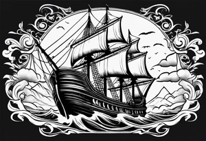 huge dark wooden ship facing left tattoo idea