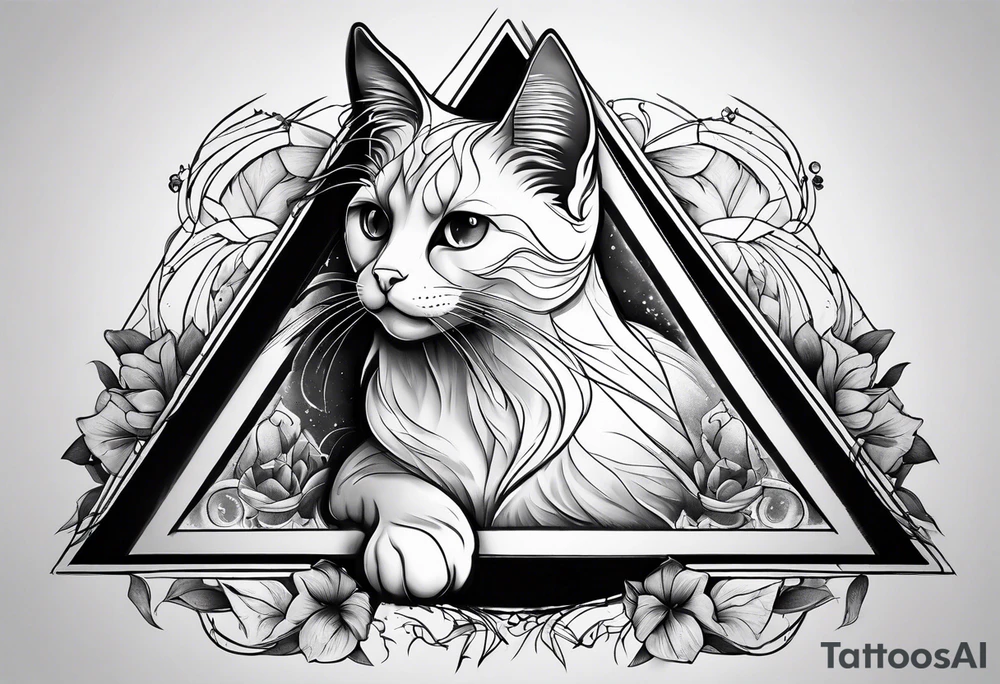 cat inside triangle tattoo idea