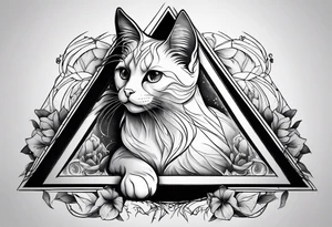cat inside triangle tattoo idea