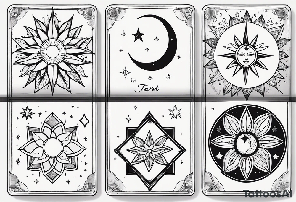Tarot cards, whimsy, floral, sun star moon tattoo idea