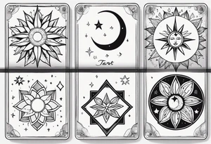 Tarot cards, whimsy, floral, sun star moon tattoo idea