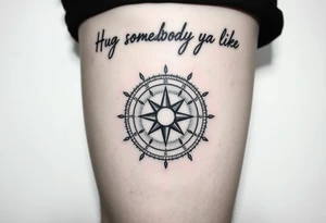Sundial casting shadow with handwriting “Hug somebody ya like” above. tattoo idea