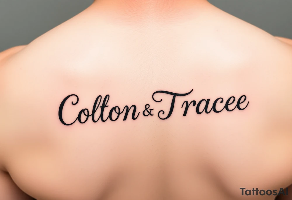 The names colton and tracee combined together in one word but you can read both names if you look qt it upside down tattoo idea