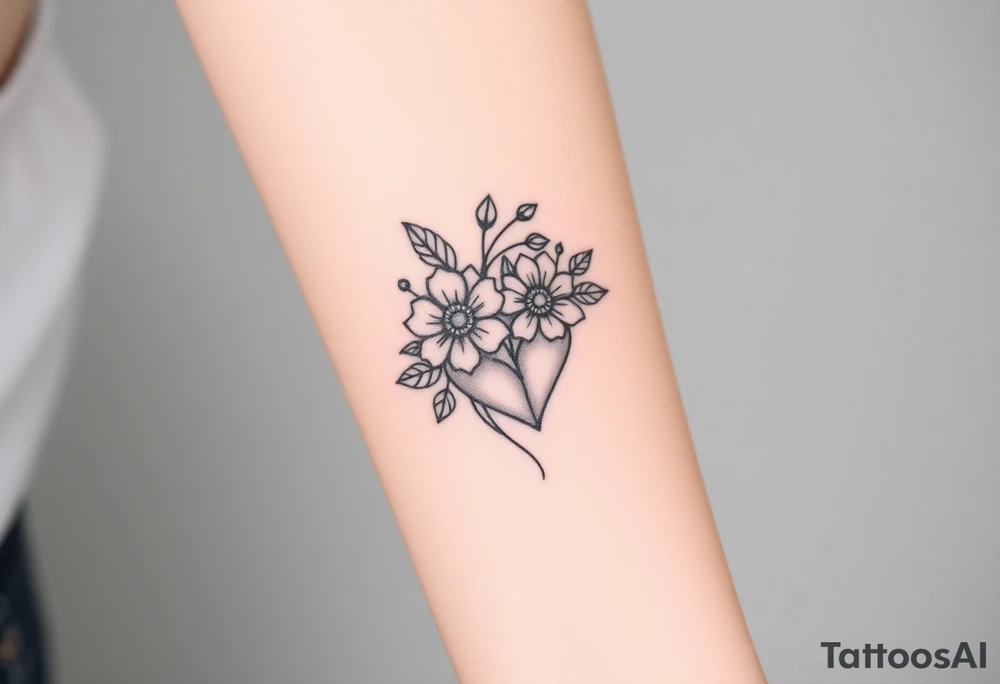 Unique flower heart art tattoo idea