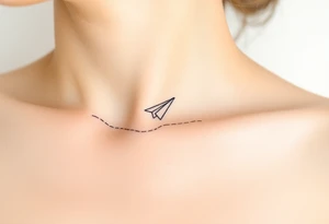 Line tattoo scene with paper plane, globe, play symbol, pause symbol, stop symbol, rewind symbol, mental health awareness tattoo idea