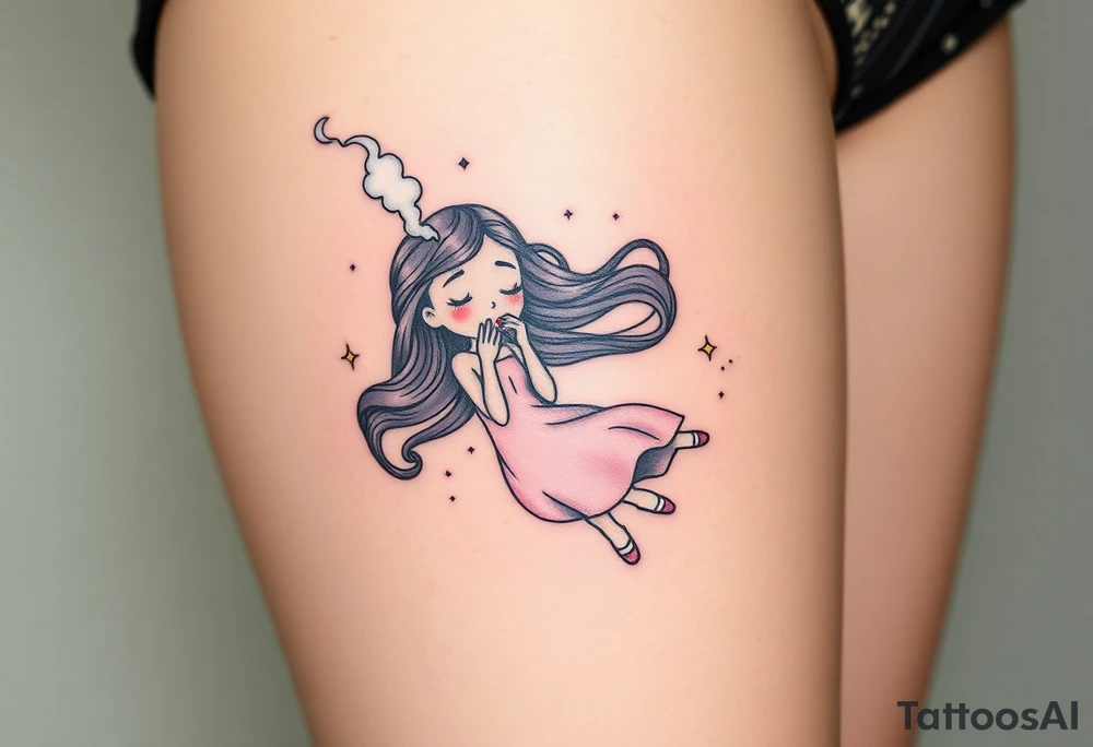 Girl smoking while floating in space tattoo idea