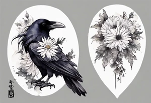 a raven wearing a white chrysanthemum on her head tattoo idea