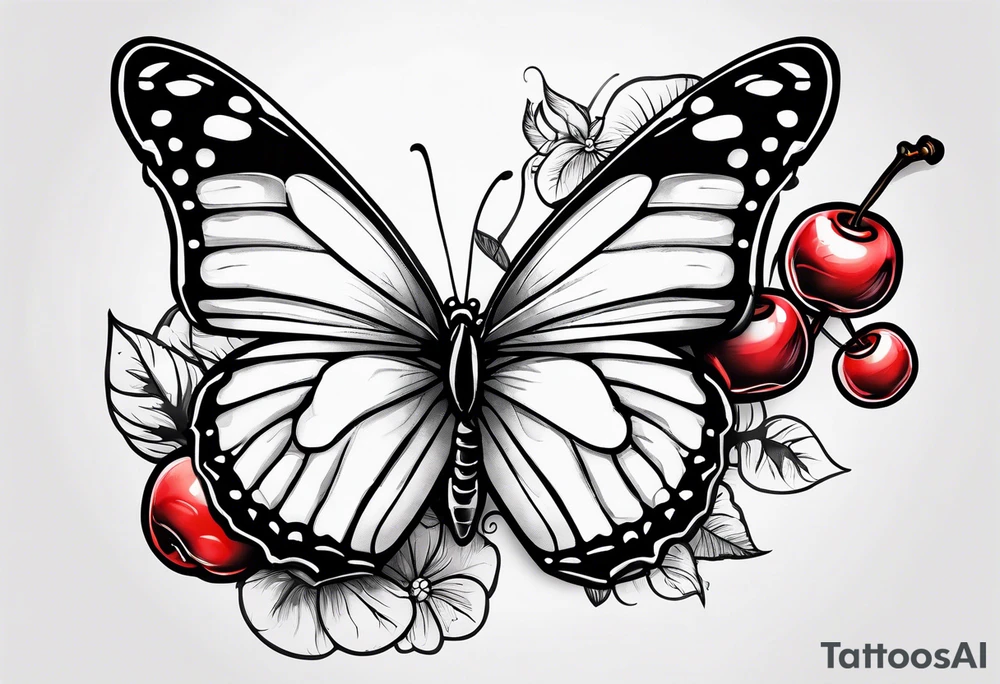 butter fly and two cherry tattoo idea
