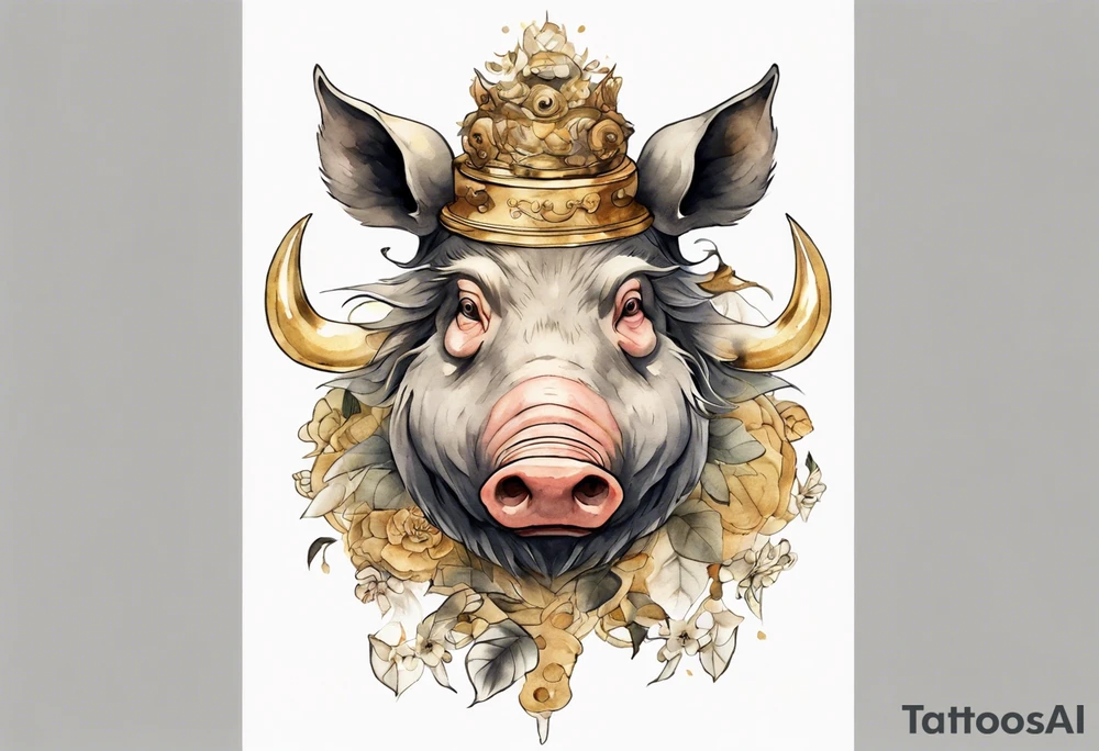 an elderly boar with golden tusks tattoo idea