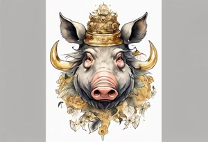 an elderly boar with golden tusks tattoo idea