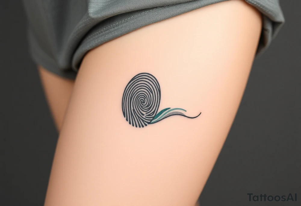A fingerprint in dark teal and soft gray, shaped into a wave pattern, representing the flow of love over time tattoo idea
