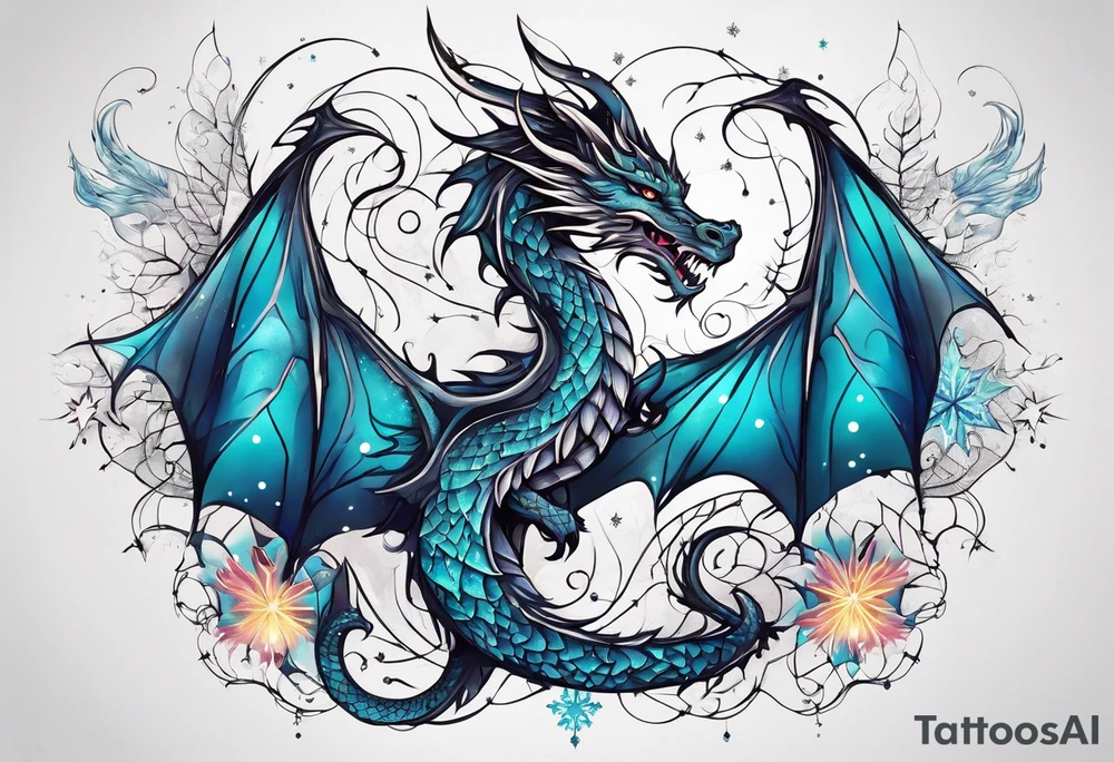 Constellation, dragon, snowflake tattoo idea
