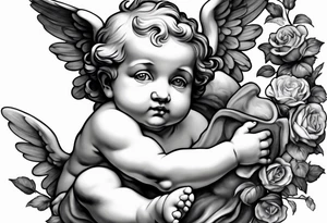 one putti holding world by Michelangelo tattoo idea