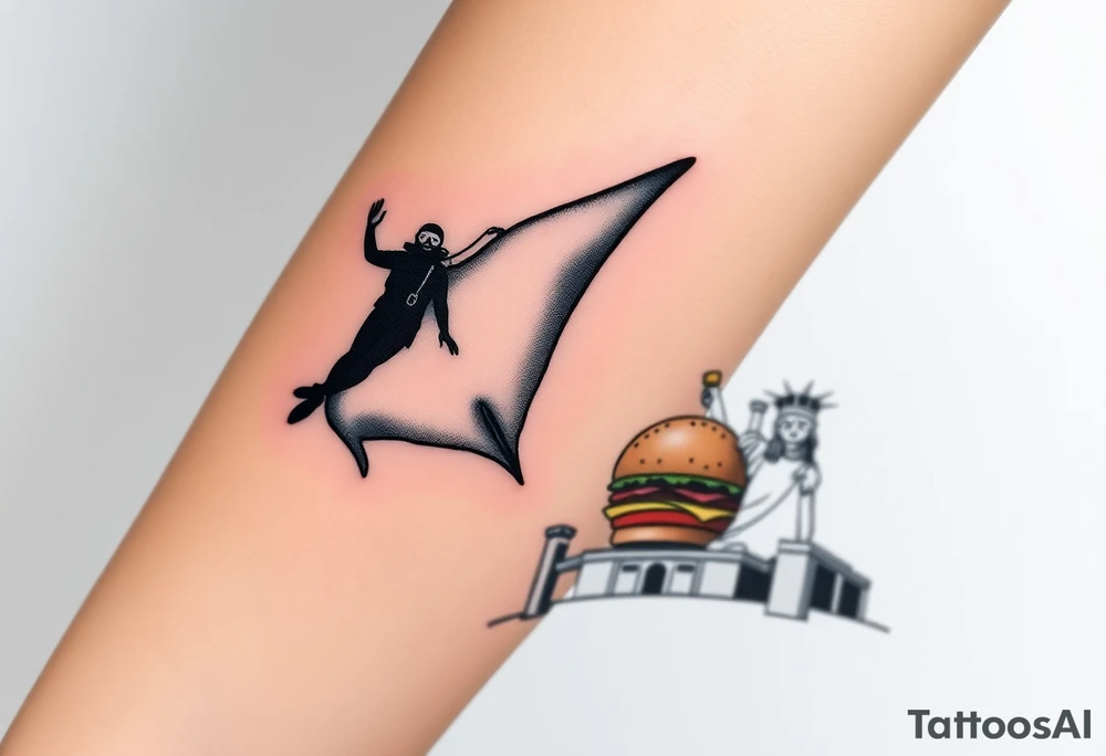 Scooba diver, diving with manta ray belly to belly, huge big mac burger, statue of liberty, in los santos, tattoo idea