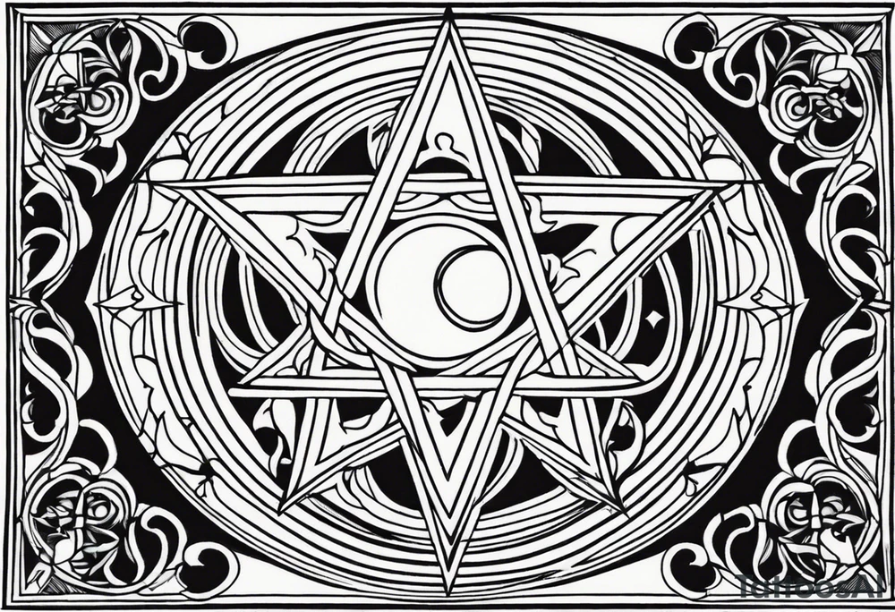 Pentagram moon stencil tattoo idea