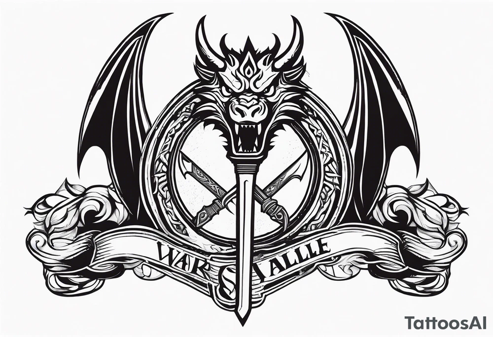 Valhalla sword shield dragon axe tattoo idea