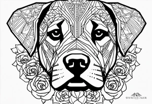 Rottweiler face line, geometry, roses wings souls tattoo idea