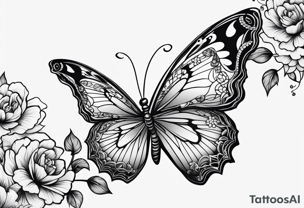 Floral lace butterfly survivor shoulder tattoo half sleeve tattoo idea