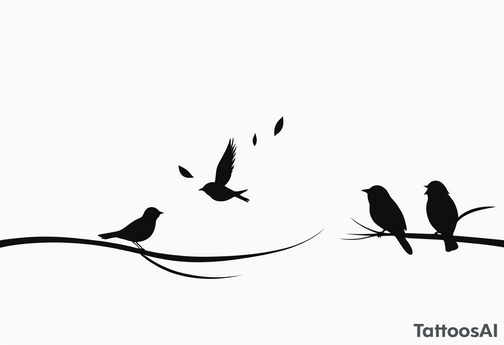 three birds far away, one small bird and two adults tattoo idea