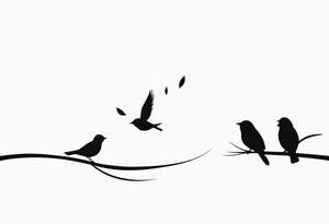 three birds far away, one small bird and two adults tattoo idea