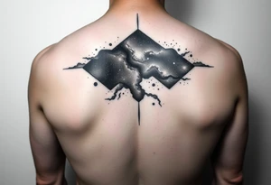 milky way that covers the upper middle back and is geometric that also uses negative spaces and plays with shading tattoo idea