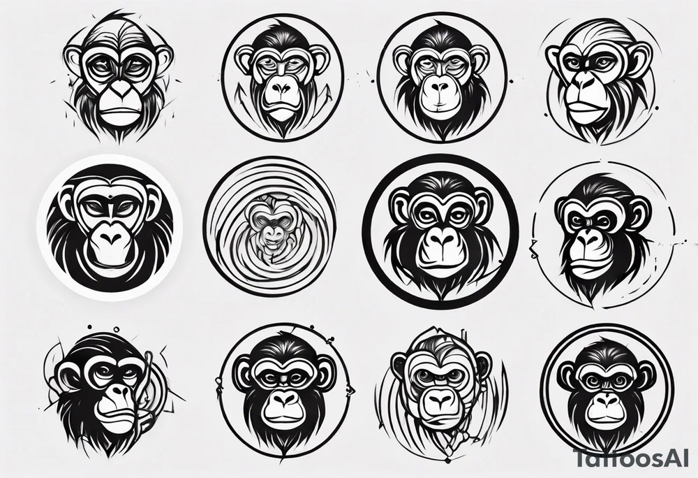 Create an abstract monkey icon on a small disconnected circle tattoo idea