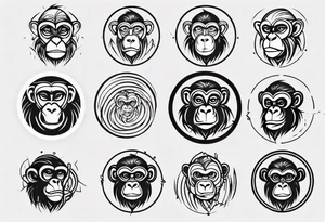 Create an abstract monkey icon on a small disconnected circle tattoo idea