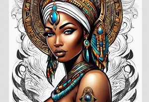 African Goddess wearing the eye of Horus and Ankh symbol tattoo idea