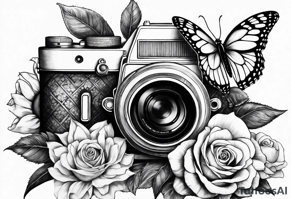 sunflower, camera, flower rose , book, butterfly tattoo idea sunflower, camera, flower rose , book, butterfly tattoo idea