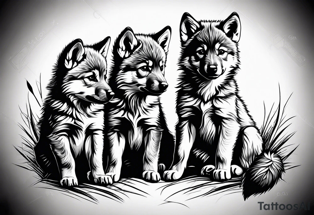 2 wolf cubs adoring and cute (one female, one male) tattoo idea