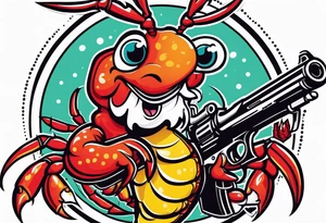 Crawfish with a gun in each claw tattoo idea