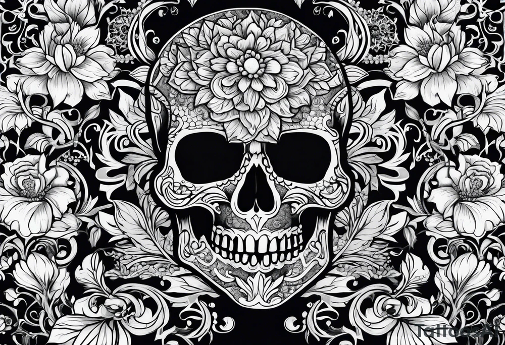 pattern flowers lace skull tattoo idea