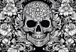 pattern flowers lace skull tattoo idea