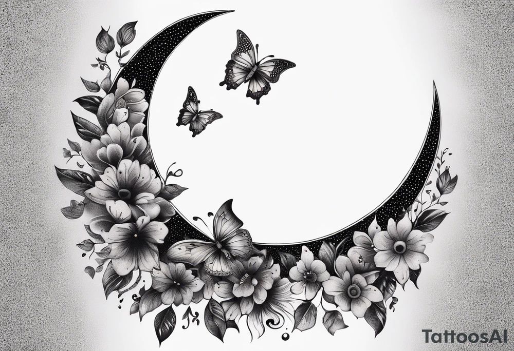 Half moon decorated with butterflies tattoo idea